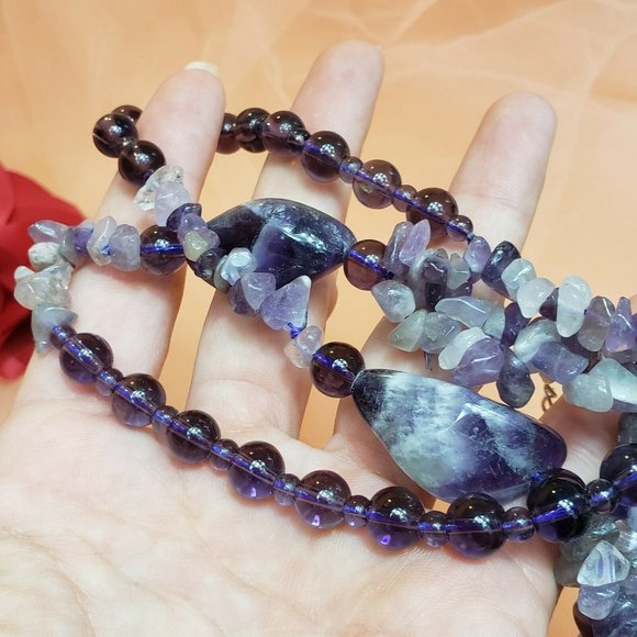 Vintage Amethyst Nugget Beaded Statement Necklace - Picture 7 of 9